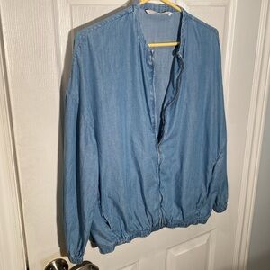 Zara Trafaluc Denim-Wear Chambray Zip Bomber Jacket Size Small
